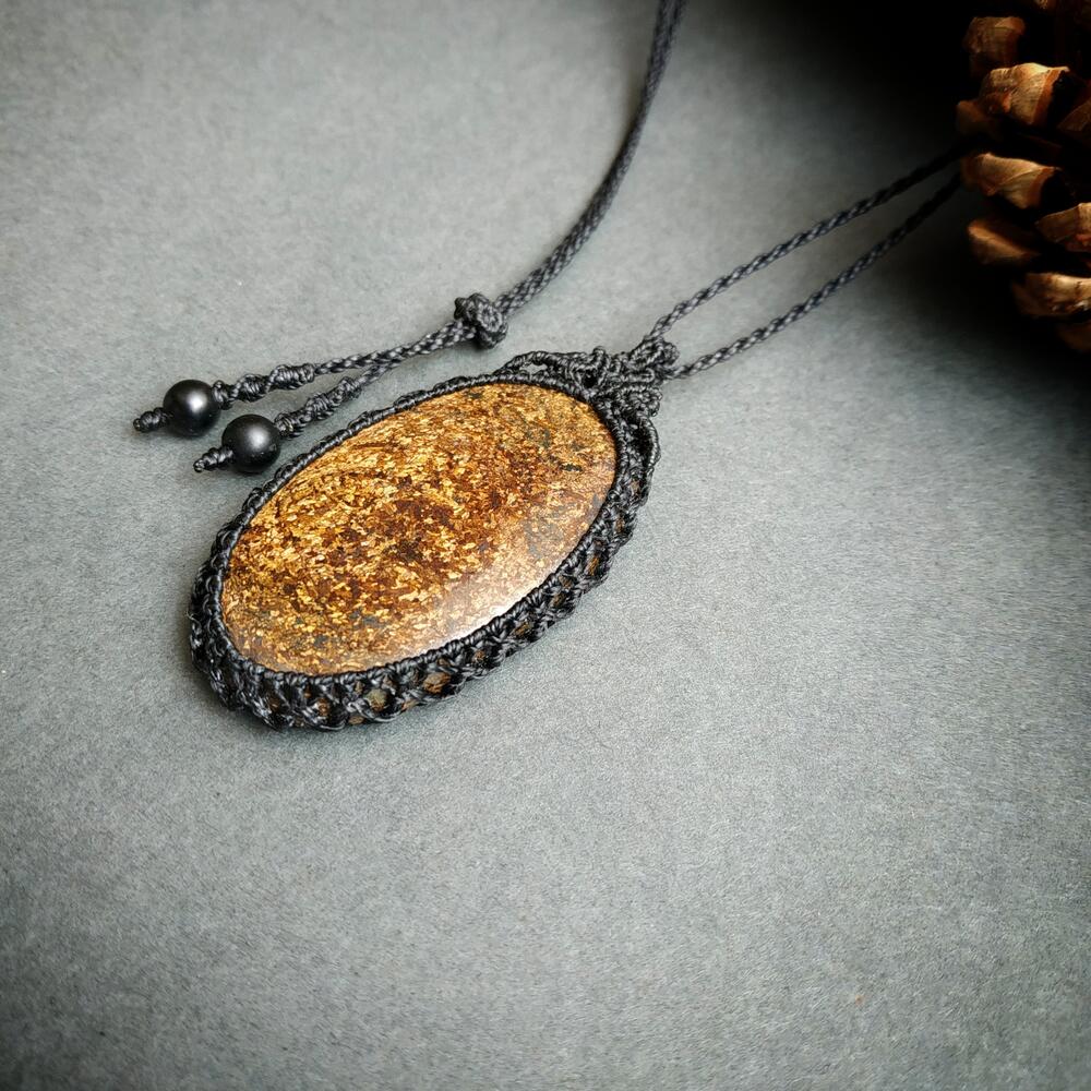Bronzite Macrame Necklace | Pendant size approx 6.4 cm