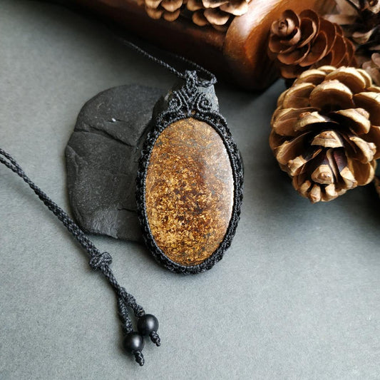 Bronzite Macrame Necklace | Pendant size approx 6.4 cm