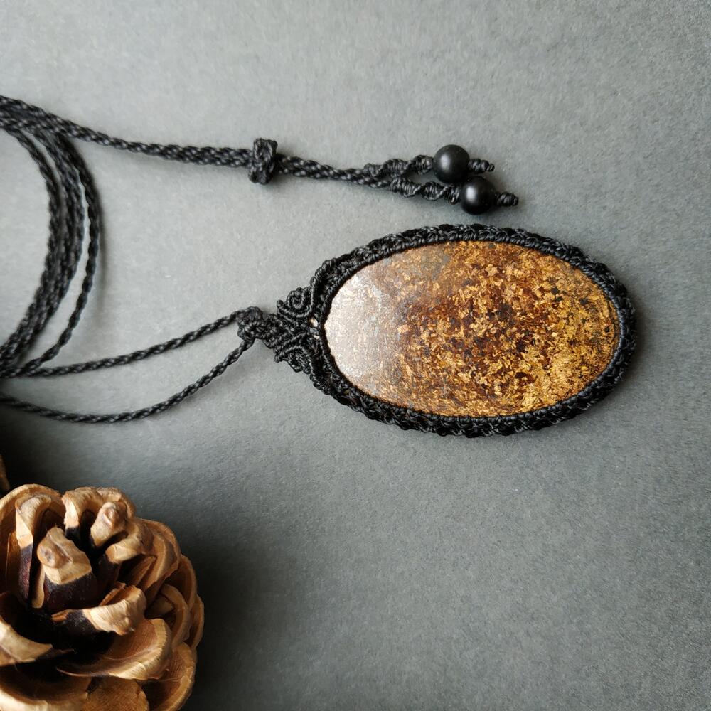 Bronzite Macrame Necklace | Pendant size approx 6.4 cm