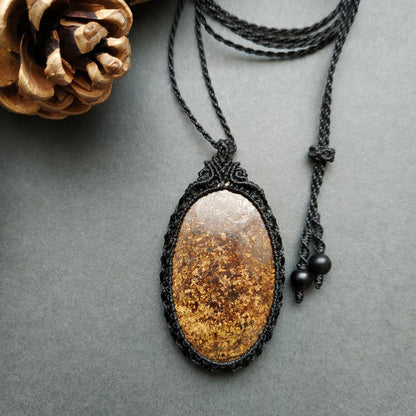 Bronzite Macrame Necklace | Pendant size approx 6.4 cm