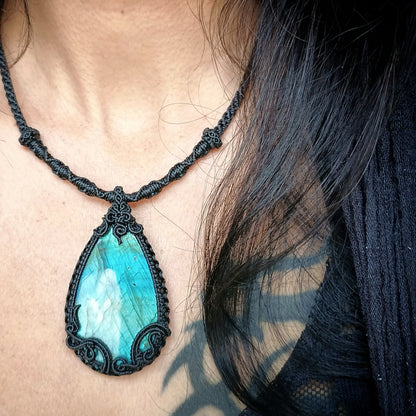 Labradorite Macrame Necklace - Freehand Design  - SOLD