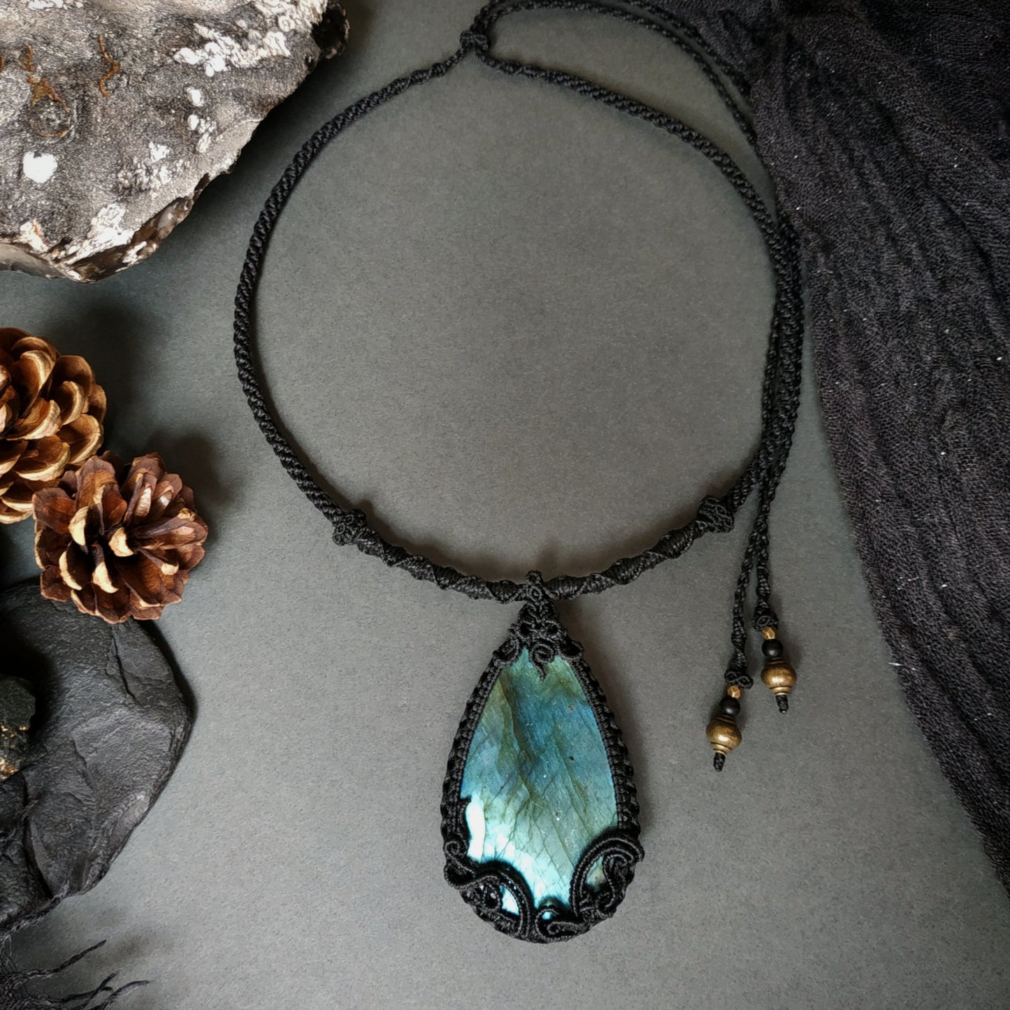 Labradorite Macrame Necklace - Freehand Design  - SOLD