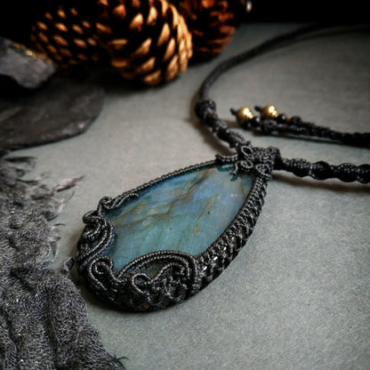 Labradorite Macrame Necklace - Freehand Design  - SOLD