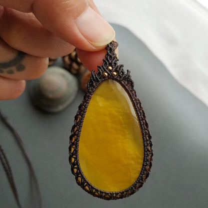 Yellow Chalcedony Macrame Necklace | Pendant size approx 5.9 cm - SOLD