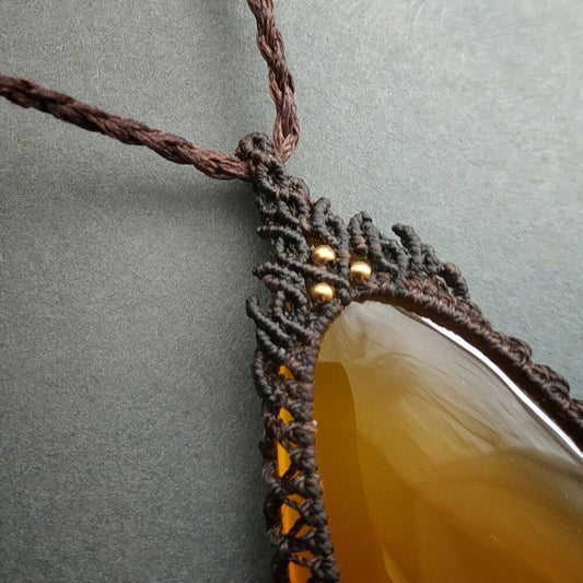 Yellow Chalcedony Macrame Necklace | Pendant size approx 5.9 cm