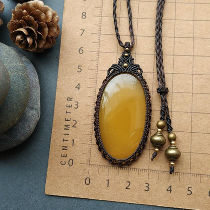 Yellow Chalcedony Macrame Necklace | Pendant size approx 6.5 cm