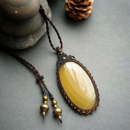Yellow Chalcedony Macrame Necklace | Pendant size approx 6.5 cm