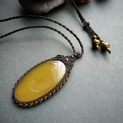 Yellow Chalcedony Macrame Necklace | Pendant size approx 6.5 cm