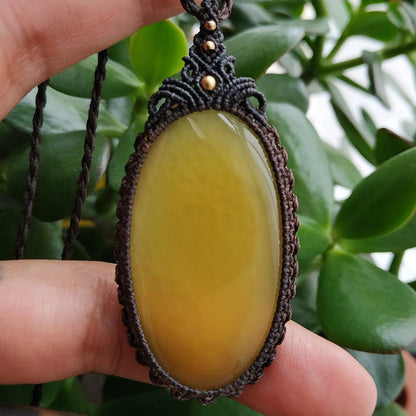 Yellow Chalcedony Macrame Necklace | Pendant size approx 6.5 cm