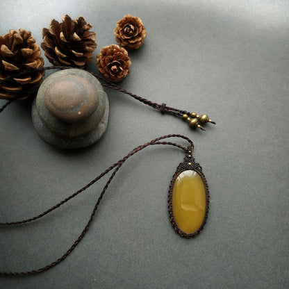 Yellow Chalcedony Macrame Necklace | Pendant size approx 6.5 cm