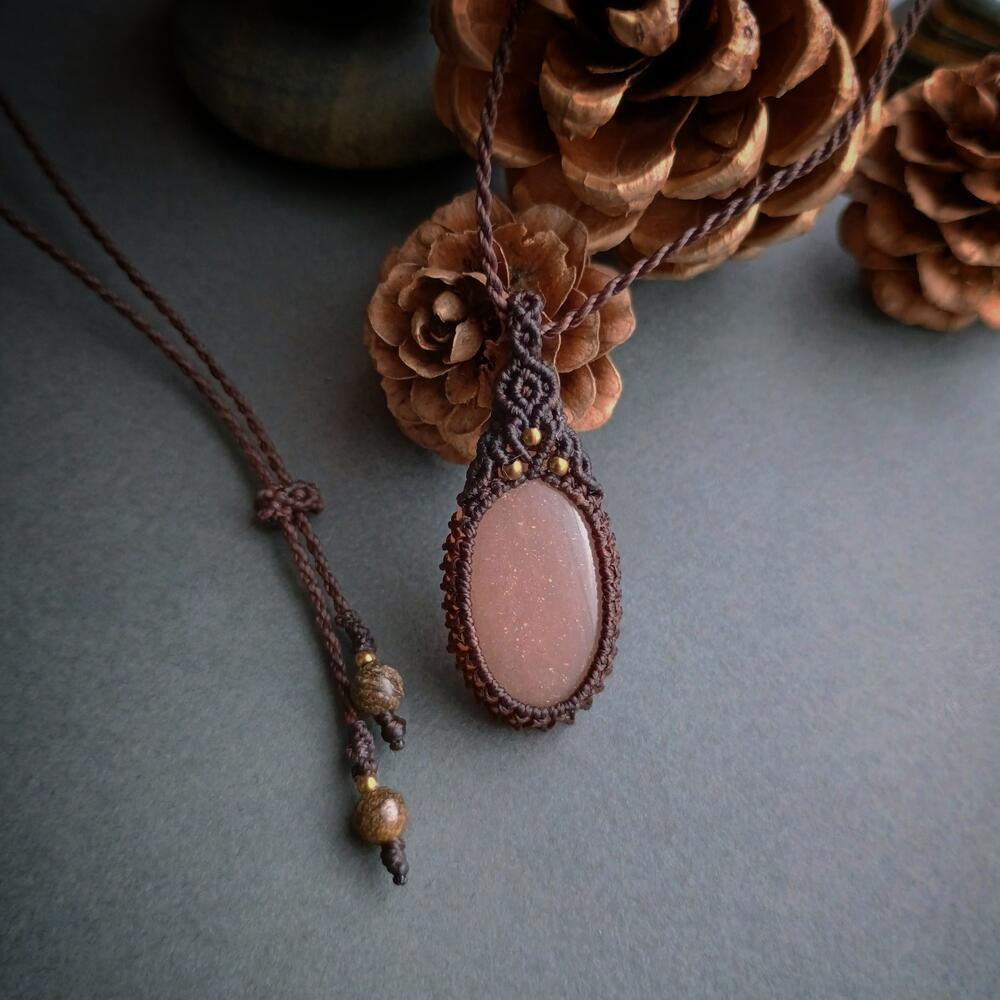 Peach Moonstone Macrame Necklace  | Pendant size approx 3.7 cm - SOLD