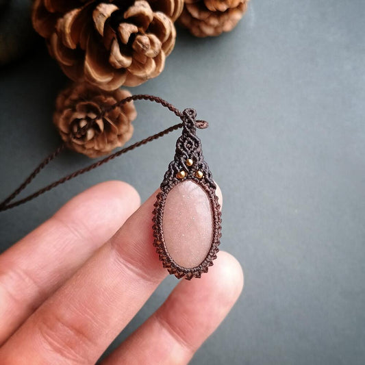 Peach Moonstone Macrame Necklace  | Pendant size approx 3.7 cm - SOLD