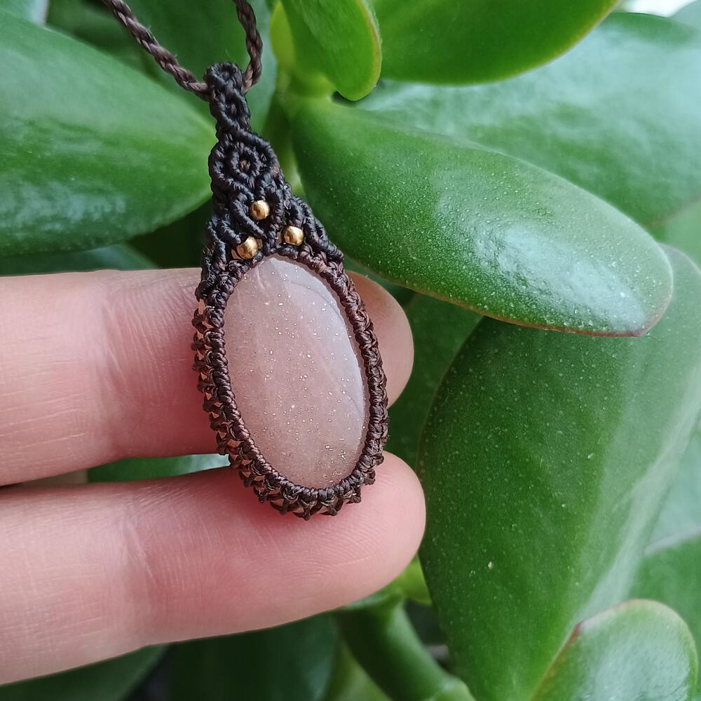 Peach Moonstone Macrame Necklace  | Pendant size approx 3.7 cm - SOLD