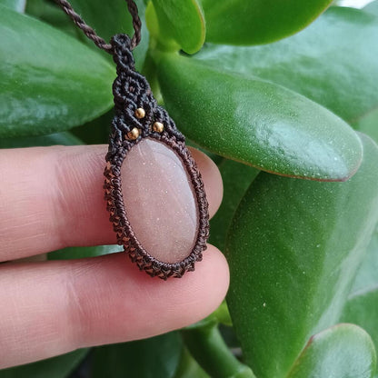Peach Moonstone Macrame Necklace  | Pendant size approx 3.7 cm - SOLD