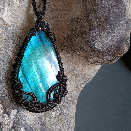 Labradorite Macrame Necklace - Freehand Design  - SOLD
