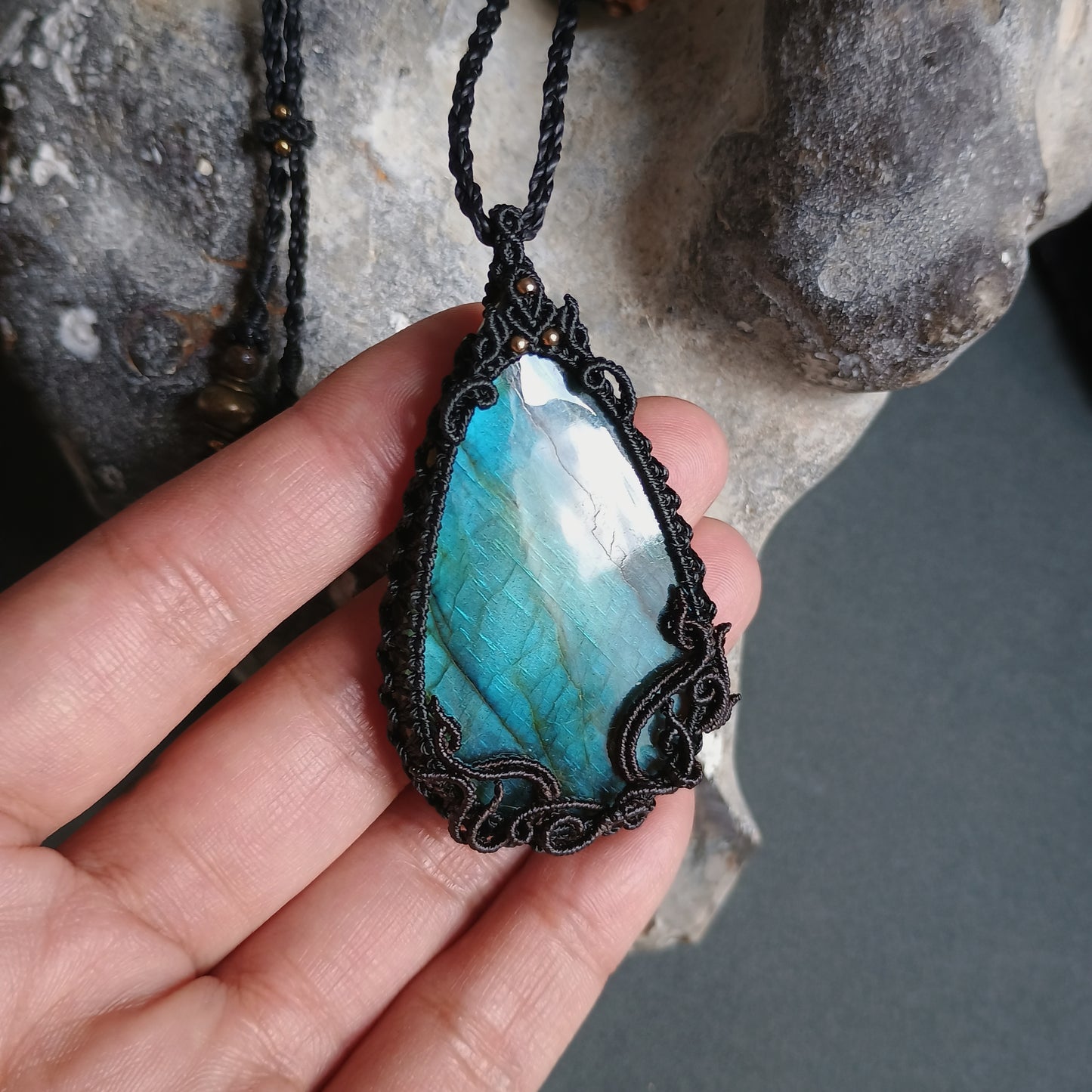 Labradorite Macrame Necklace - Freehand Design  - SOLD
