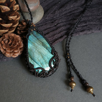 Labradorite Macrame Necklace - Freehand Design  - SOLD