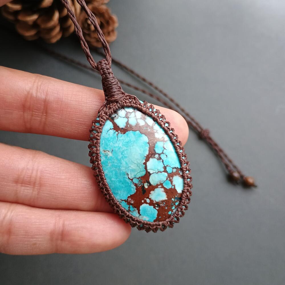 Dyed Magnesite Macrame Necklace  | Pendant size approx 5.6 cm |  Clearance