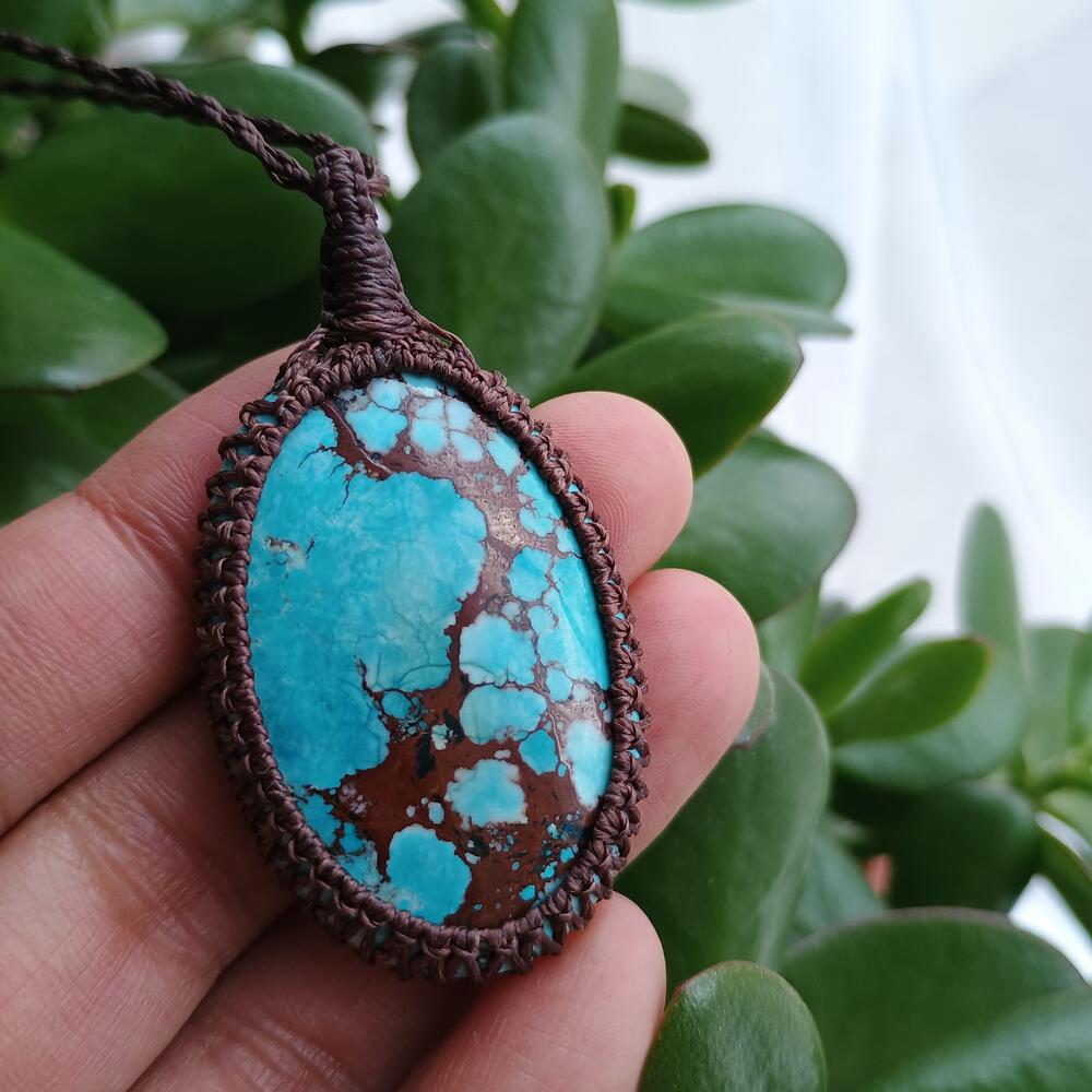 Dyed Magnesite Macrame Necklace  | Pendant size approx 5.6 cm |  Clearance