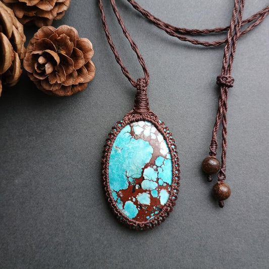 Dyed Magnesite Macrame Necklace  | Pendant size approx 5.6 cm |  Clearance