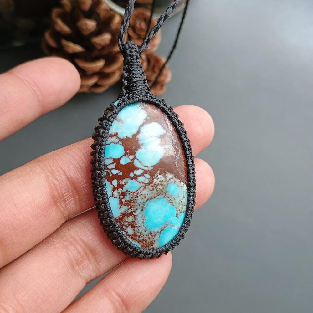 Dyed Magnesite Macrame Necklace  | Pendant size approx 5.8 cm |  Clearance