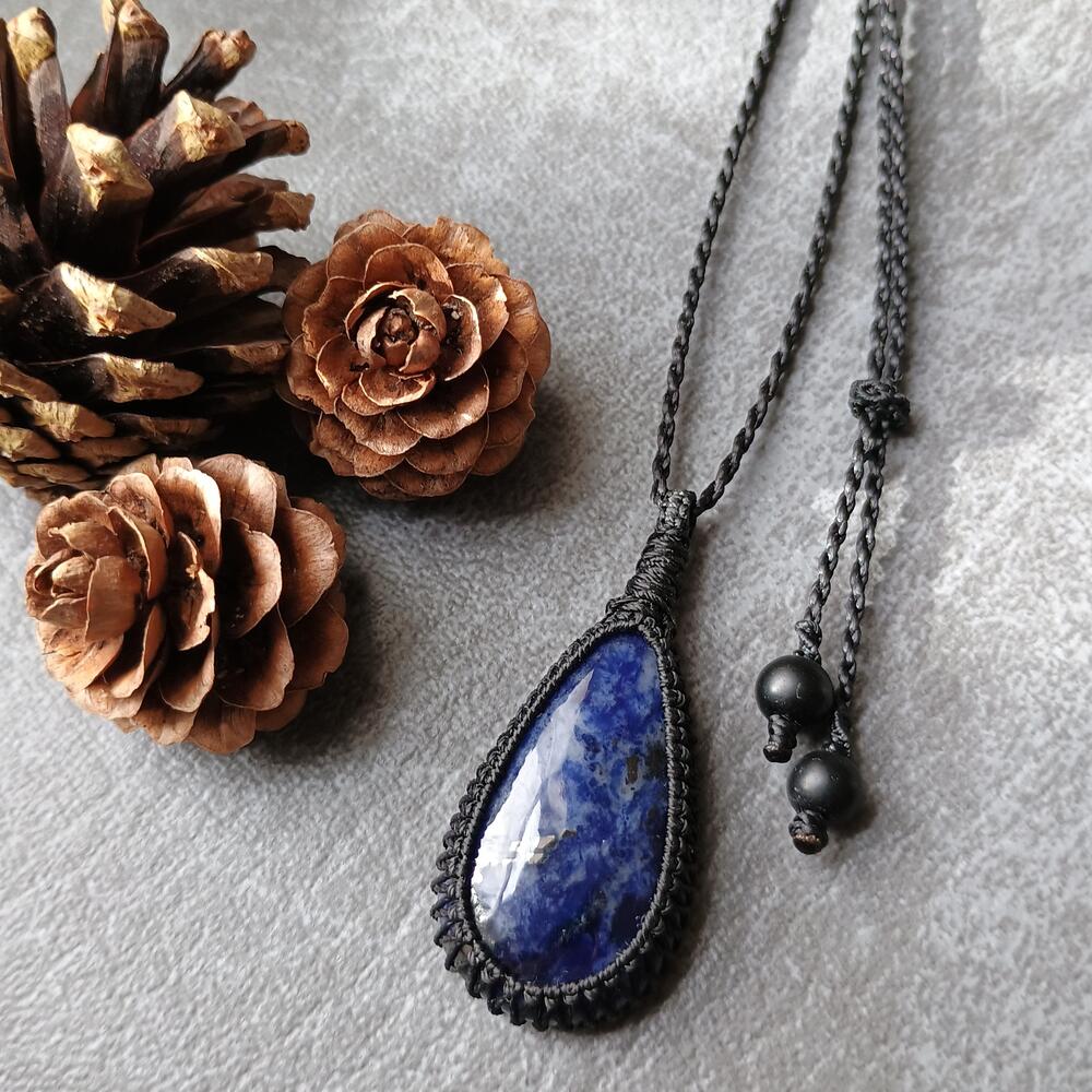 Sodalite Macrame Necklace  | Pendant size approx 4.7 cm