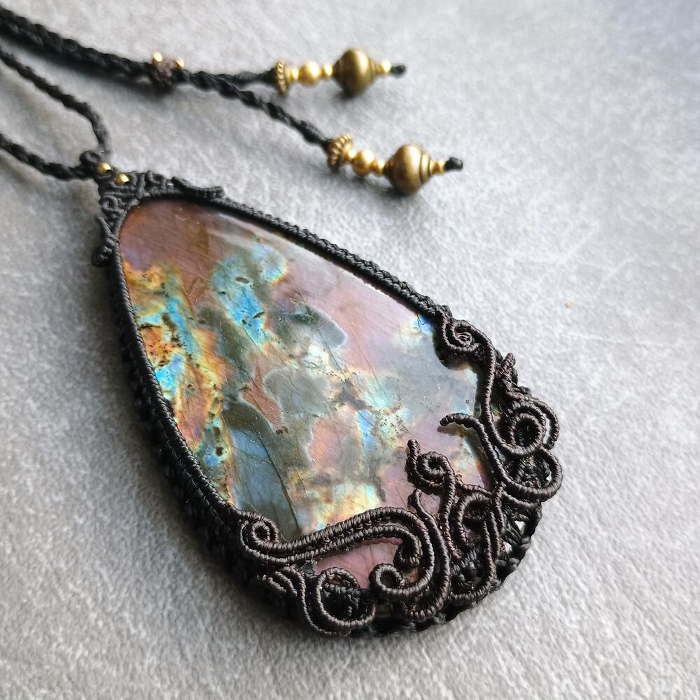 Spectrolite Labradorite Macrame Necklace - Freehand Design  - SOLD