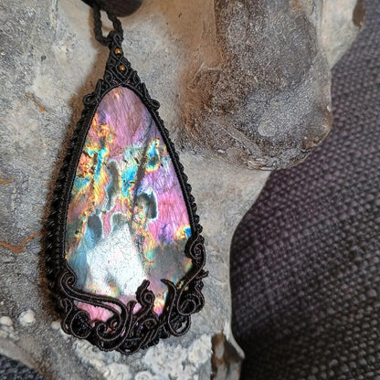 Spectrolite Labradorite Macrame Necklace - Freehand Design  - SOLD