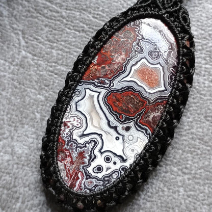Crazy Lace Agate Macrame Necklace | Pendant size approx 5.3 cm