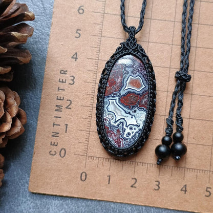 Crazy Lace Agate Macrame Necklace | Pendant size approx 5.3 cm