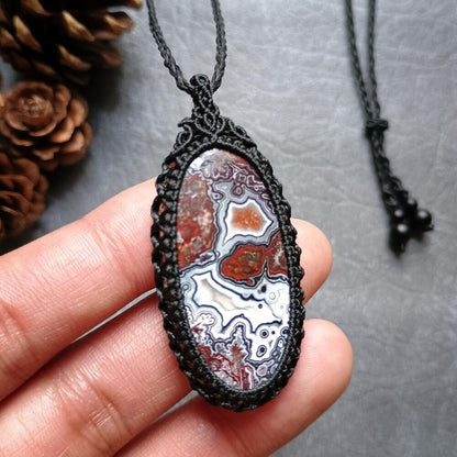 Crazy Lace Agate Macrame Necklace | Pendant size approx 5.3 cm