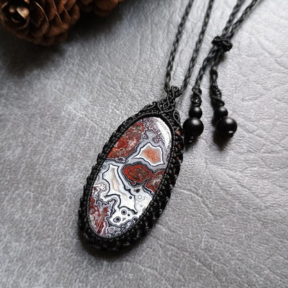 Crazy Lace Agate Macrame Necklace | Pendant size approx 5.3 cm