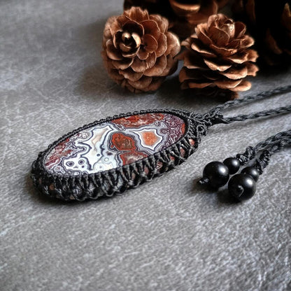 Crazy Lace Agate Macrame Necklace | Pendant size approx 5.3 cm
