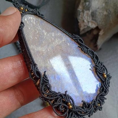 Moonstone Macrame Necklace | Freehand Design | Pendant size approx 10.5 cm
