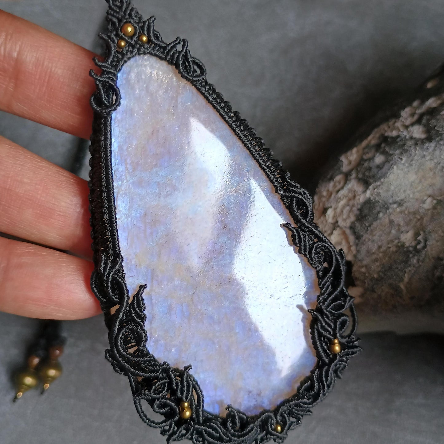 Moonstone Macrame Necklace | Freehand Design | Pendant size approx 10.5 cm