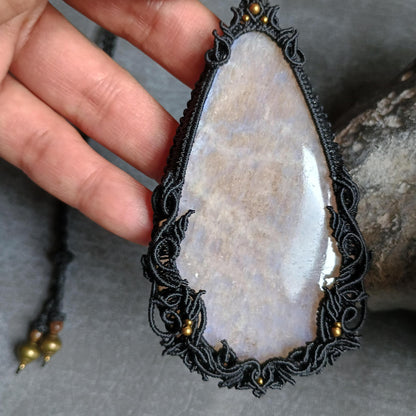 Moonstone Macrame Necklace | Freehand Design | Pendant size approx 10.5 cm