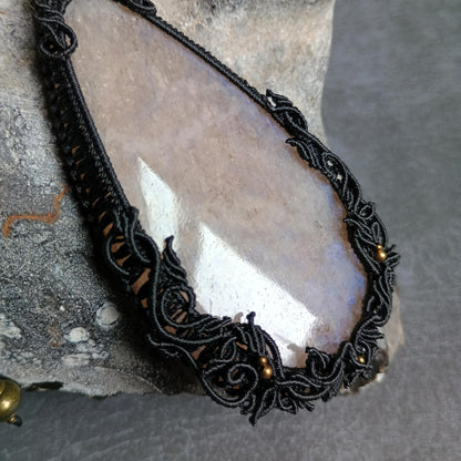 Moonstone Macrame Necklace | Freehand Design | Pendant size approx 10.5 cm