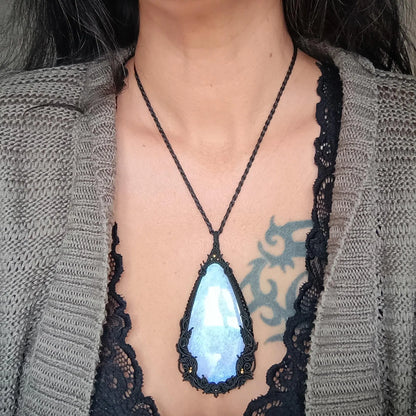 Moonstone Macrame Necklace | Freehand Design | Pendant size approx 10.5 cm