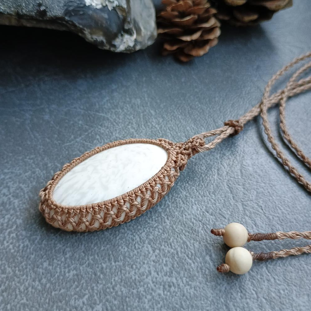 White Scolecite Macrame Necklace | Pendant size approx 5 cm - SOLD