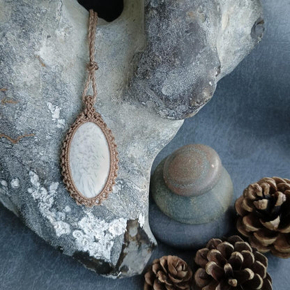 White Scolecite Macrame Necklace | Pendant size approx 5 cm - SOLD