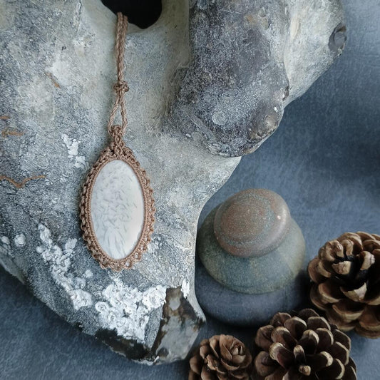 White Scolecite Macrame Necklace | Pendant size approx 5 cm - SOLD