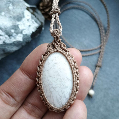 White Scolecite Macrame Necklace | Pendant size approx 5 cm - SOLD
