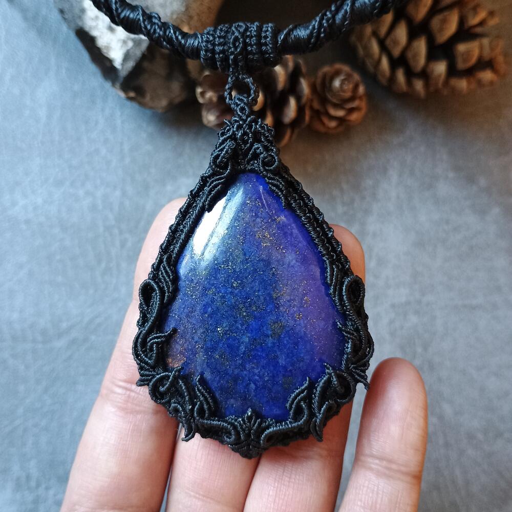 The Magic Blue | Lapis Lazuli Macrame Necklace | Freehand Design | Pendant size approx 7.4 cm