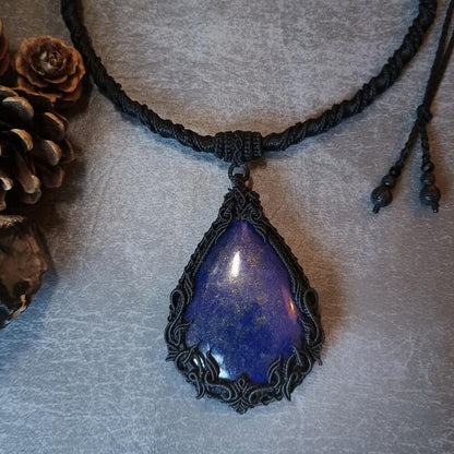 The Magic Blue | Lapis Lazuli Macrame Necklace | Freehand Design | Pendant size approx 7.4 cm
