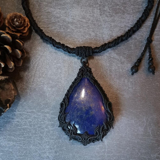 The Magic Blue | Lapis Lazuli Macrame Necklace | Freehand Design | Pendant size approx 7.4 cm