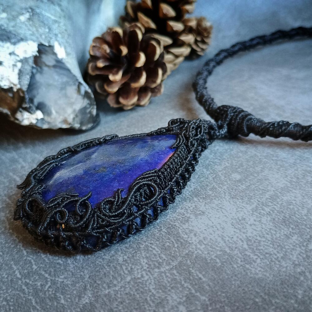 The Magic Blue | Lapis Lazuli Macrame Necklace | Freehand Design | Pendant size approx 7.4 cm