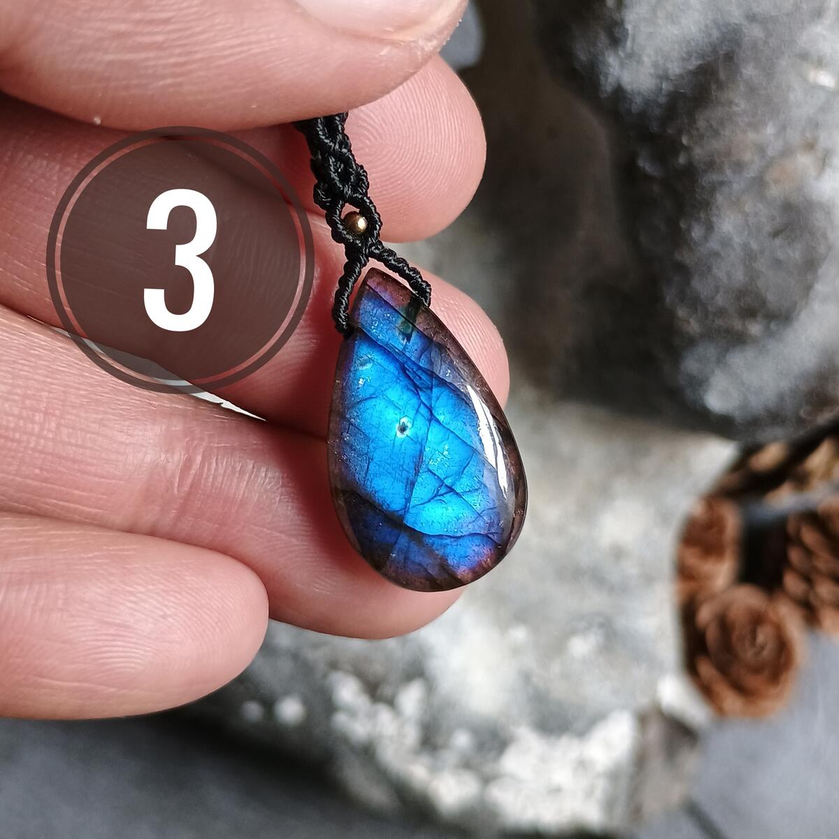 Mini Labradorite Macrame Necklace [LOT-DGB2] with Brass bead
