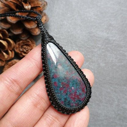 Ruby Kyanite Macrame Necklace | Pendant size approx 7.2 cm