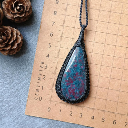 Ruby Kyanite Macrame Necklace | Pendant size approx 7.2 cm
