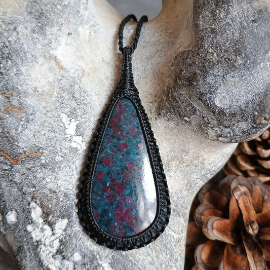 Ruby Kyanite Macrame Necklace | Pendant size approx 7.2 cm